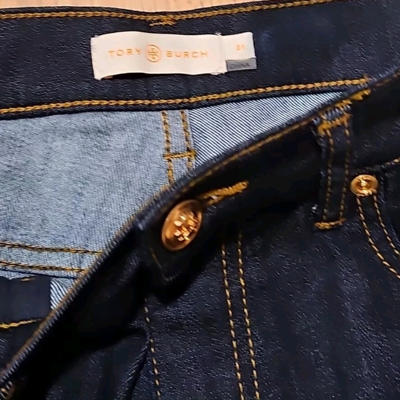 ALT Elena Gilbert Tory Burch Denim Pants Women Sz 31 Dark Straight Leg High Rise - Picture 3 of 16